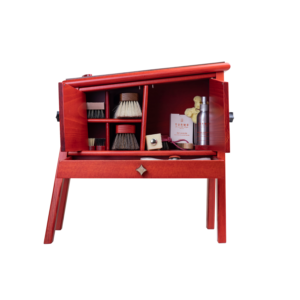 Footstool in Red Beechwood to store shoe care accessories