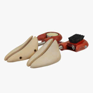 Wooden Travel Shoe Trees with a brush and a cream