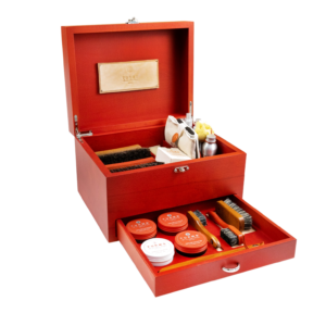 open box turms shoes wooden brush cream wax red top